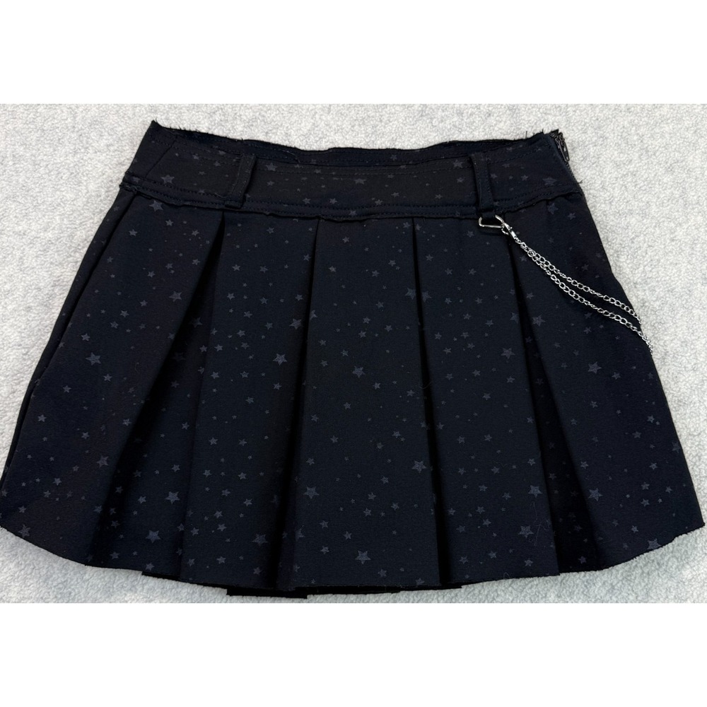Tractr Girls Pleated Skort Black All-Over Coated Star Ponte Chain Detail 14